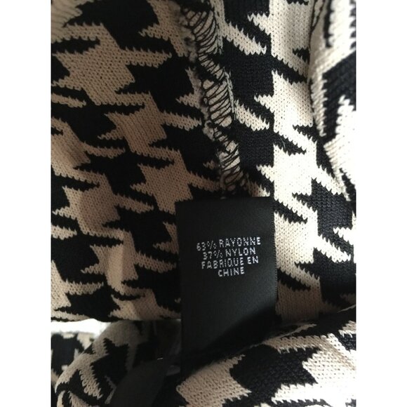 Womens Jacquard Pleated Flared Chic Skirt Houndstooth Pattern Black Beige Casual - Picture 4 of 6